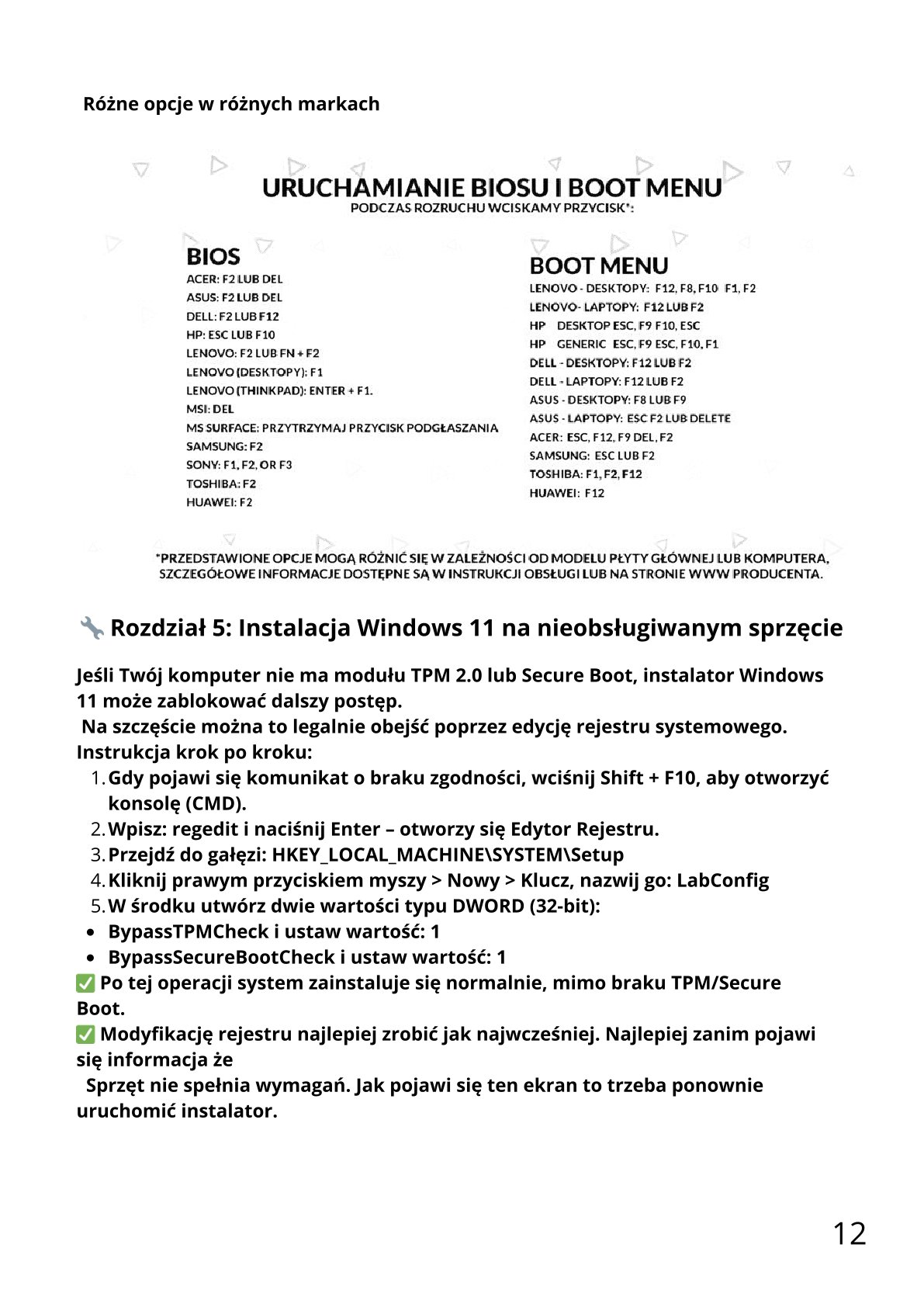 Fragment poradnika – instalacja Windows 11 bez TPM i Secure Boot